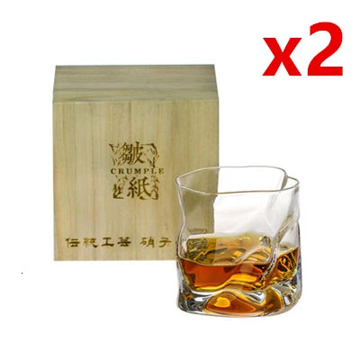 Japanese crumple paper whiskey glass set with wooden box
