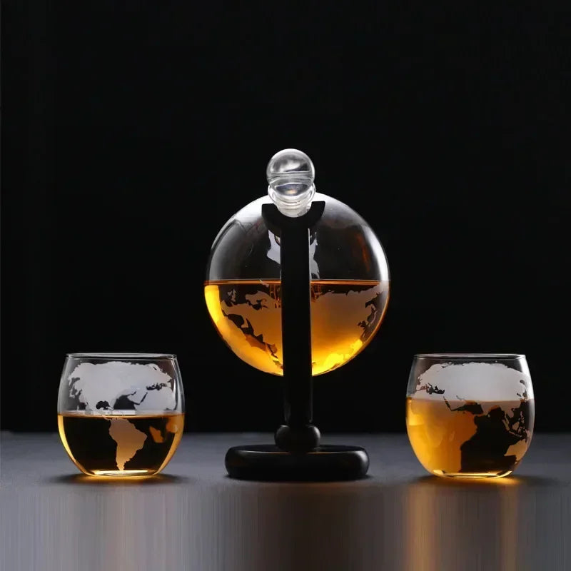 Whiskey Decanter Globe Wine Aerator Glass Set Sailboat Inside