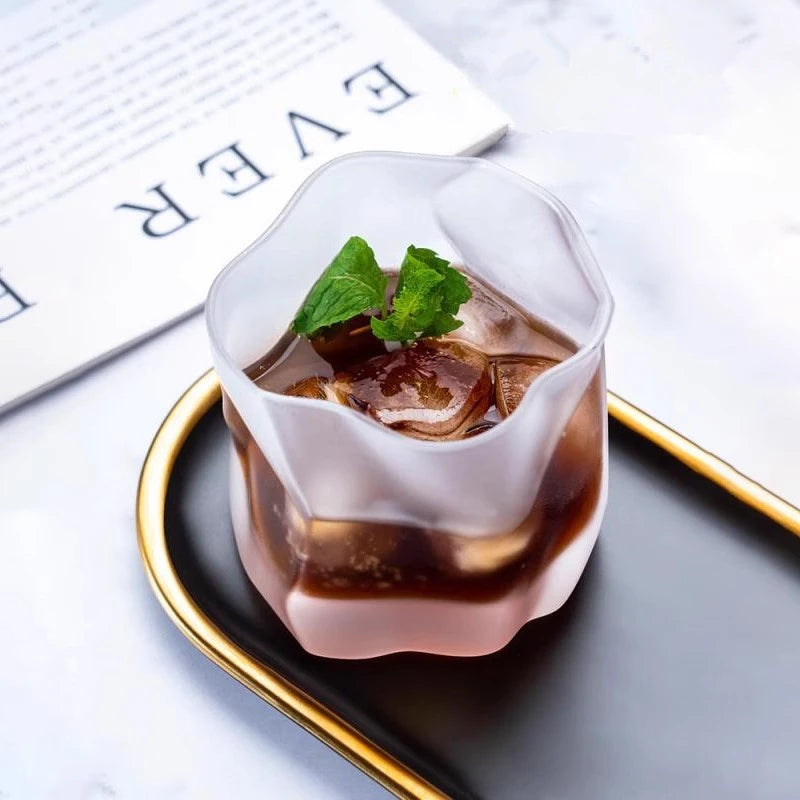 Japanese Crumple Paper Crystal Whiskey Glass with ice and mint