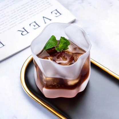 Japanese Crumple Paper Crystal Whiskey Glass with ice and mint