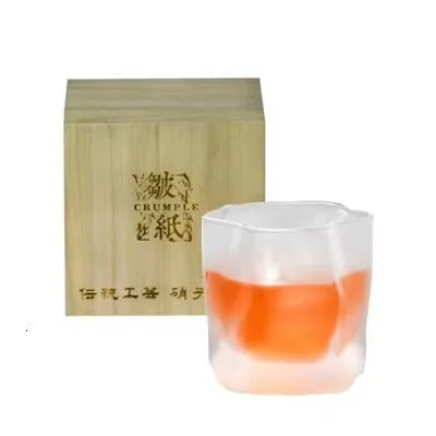 Japanese crumple paper crystal whiskey glass set with wooden box