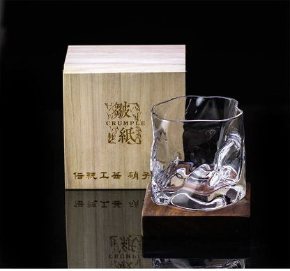 Japanese Crumple Paper Crystal Whiskey Glass Set with wooden box