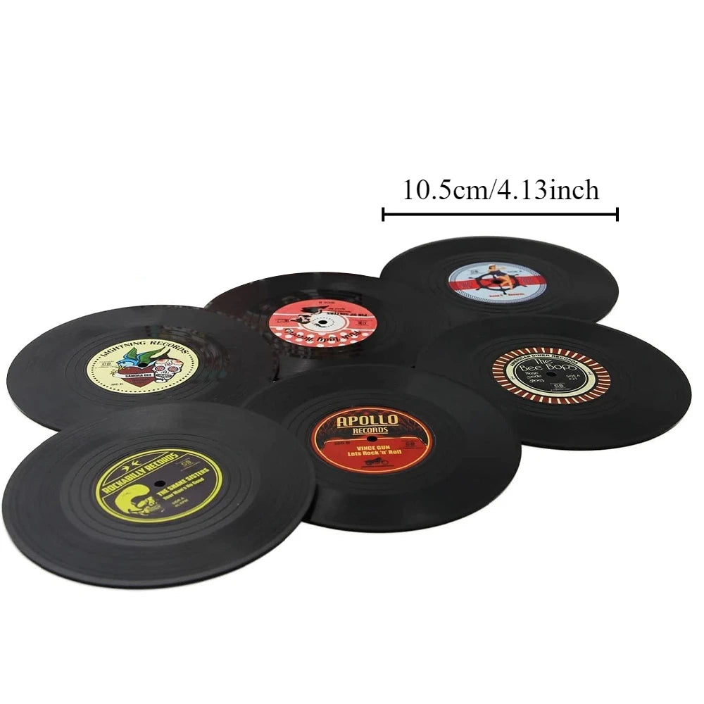 Retro Vinyl Record Drink Coasters (Set of 6)