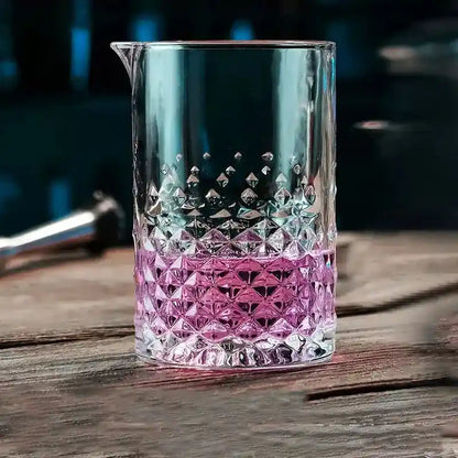 700ml crystal cocktail mixing cup with pink drink, textured diamond pattern ideal for bar and professional use.