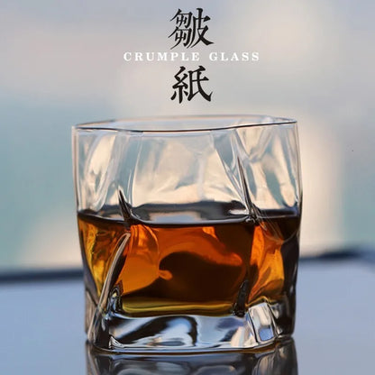 Japanese Crumple Paper Crystal Whiskey Glass close-up