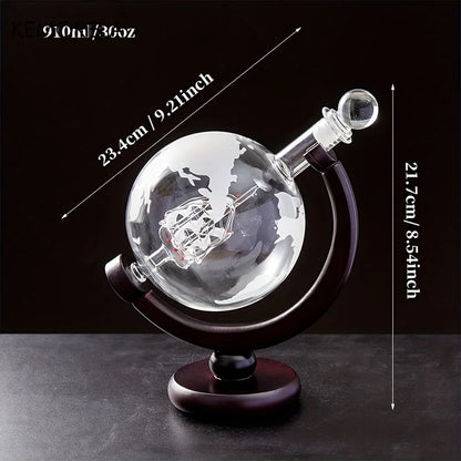 Globe Whiskey Decanter Set with Wood Stand (900ml)