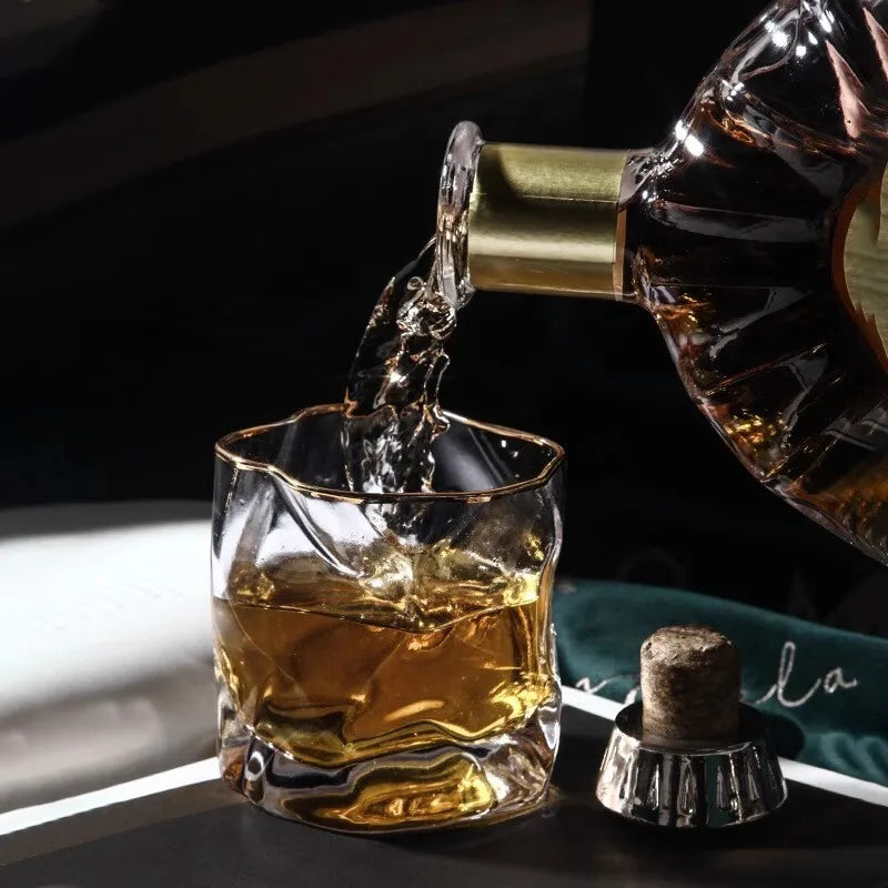 Japanese Crumple Paper Crystal Whiskey Glass pouring whiskey