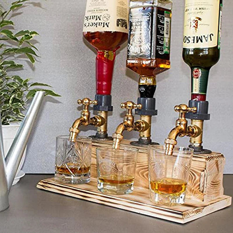 Wood Whiskey Dispenser Faucet Shaped Decanter