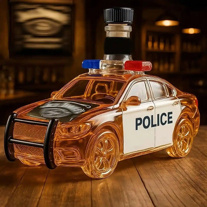 300ML Police Car Whiskey Decanter with black cap, 3D novelty liquor bottle for creative bar setups and unique gift ideas.