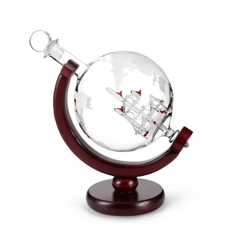 Globe Whiskey Decanter Set with Wood Stand (900ml)