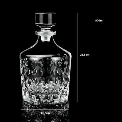 900ml crystal glass whiskey decanter with round stopper and textured design, perfect for liquor storage or bar display.