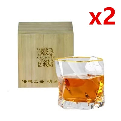 Set of two Japanese Crumple Paper Crystal Whiskey Glasses with box