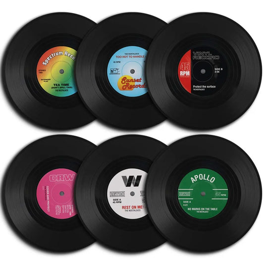 Retro Vinyl Record Drink Coasters (Set of 6)