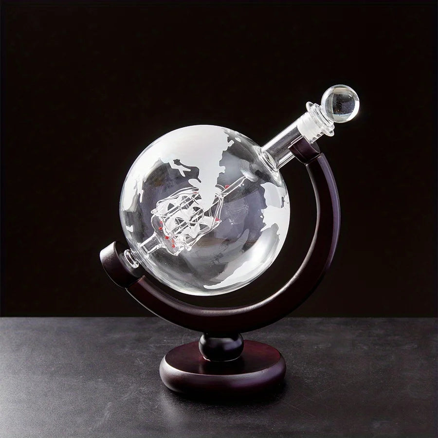 Globe Whiskey Decanter Set with Wood Stand (900ml)