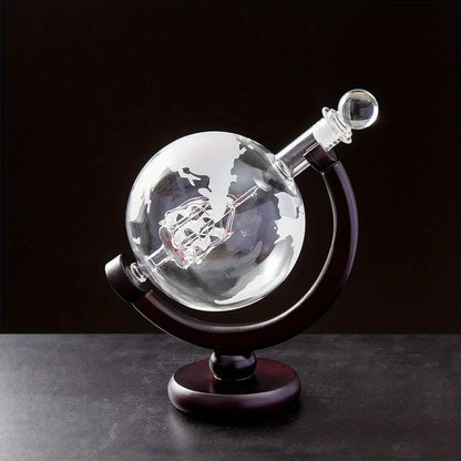 Globe Whiskey Decanter Set with Wood Stand (900ml)