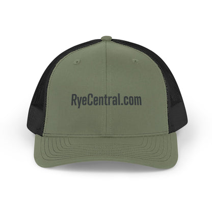 Vintage Rye Whiskey Trucker Cap with distressed logo and mesh backing