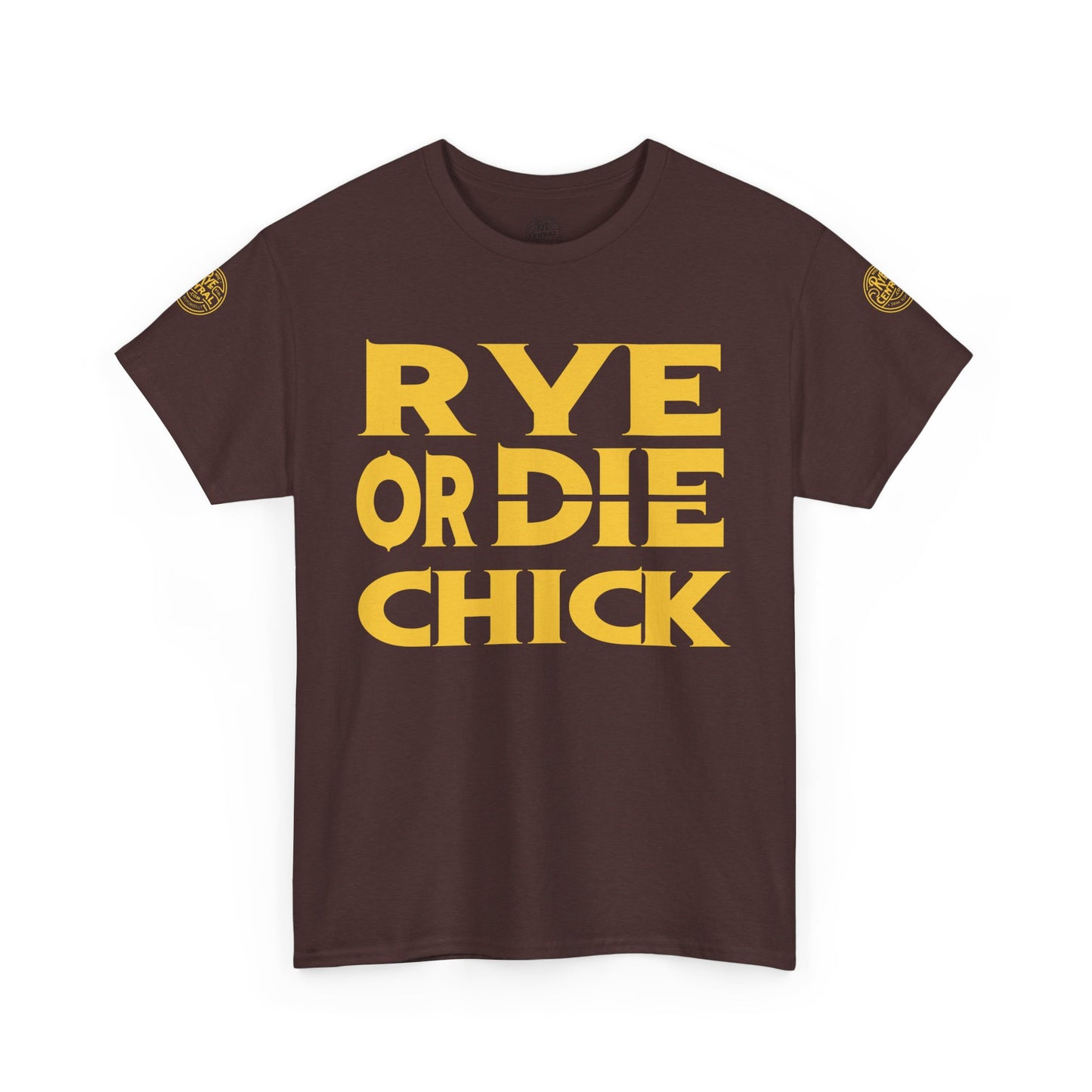 Close-up of Rye or Die Chick T-shirt design, highlighting vivid printing on smooth surface