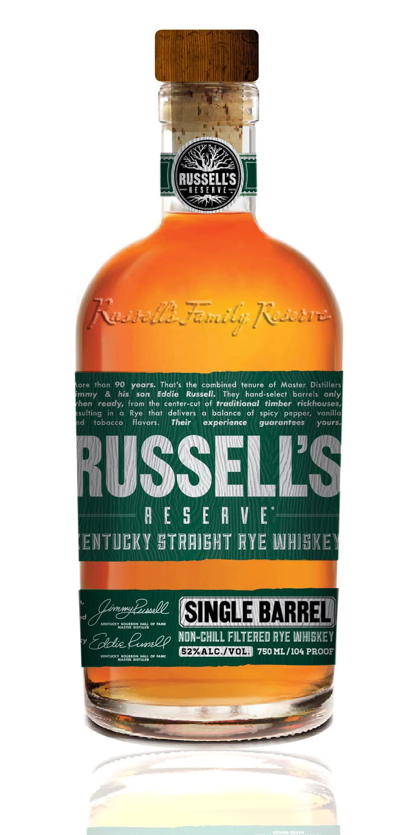 Russell's Reserve Single Barrel Rye whiskey bottle with label